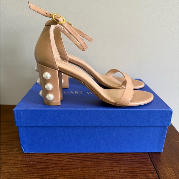 Stuart Weitzman nearlynude‎ sandal heels with pearls size 8.5 - Picture 2 of 7